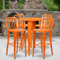 Flash Furniture CH-51080BH-4-30VRT-OR-GG 24" Round Metal Bar Table Set with 4 Vertical Slat Back Barstools in Orange